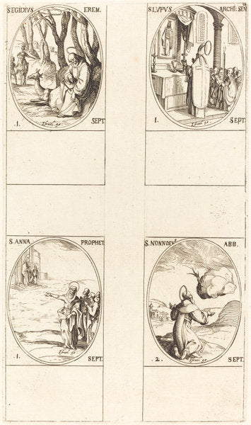 St. Giles; St. Lupus; St. Anne; St. Nonnosus by Jacques Callot (French, 1592 - 1635), 16X12"(A3)Poster Print