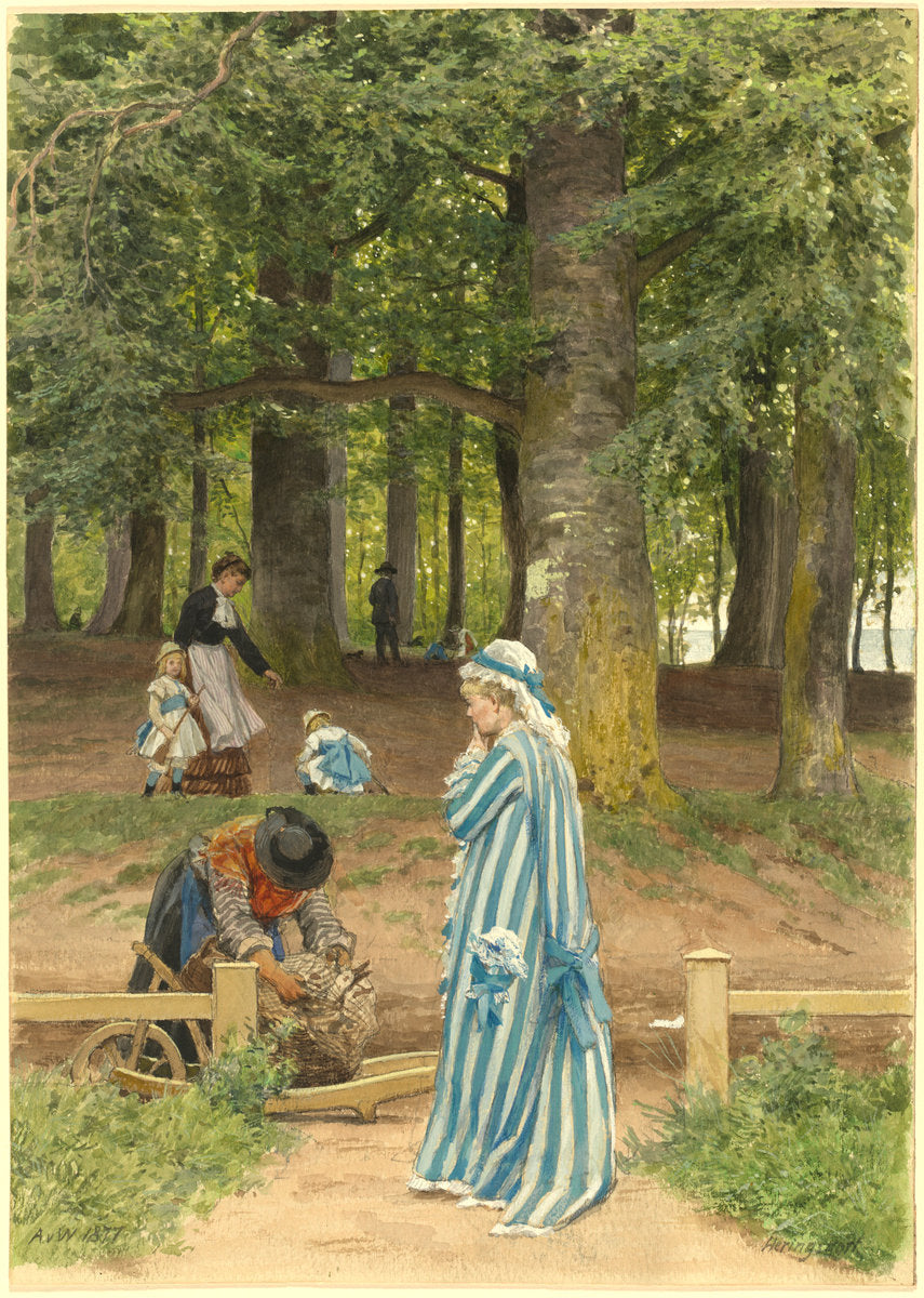 The Artist's Wife and Daughters in a Park at Heringsdorf by Anton von Werner (German, 1843 - 1915), 16X12"(A3)Poster Print