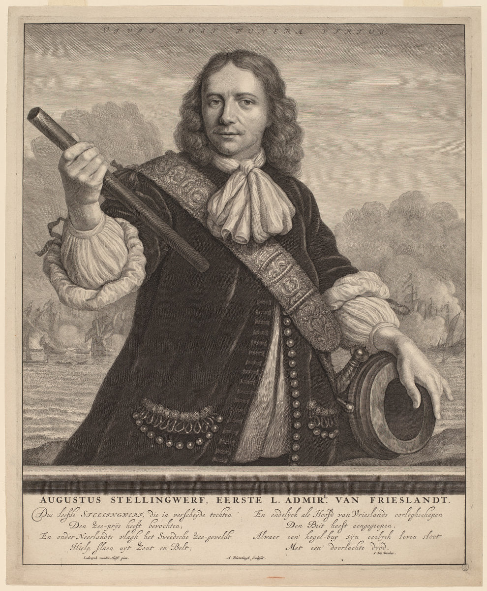 Augustus Stellingwerf, First Lord Admiral of Friesland by Abraham Blooteling after Lodewyk van der Helst (Dutch, 1640 - 1690), 16X12"(A3)Poster Print