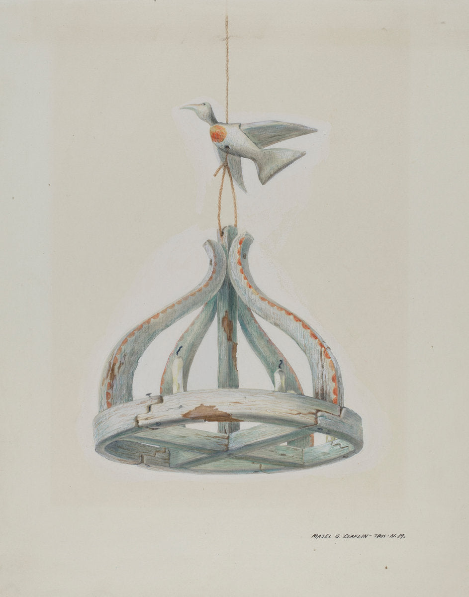 One painted, Wooden Candelabrum, with Dove by Majel G. Claflin (American, active c. 1935), 16X12"(A3)Poster Print