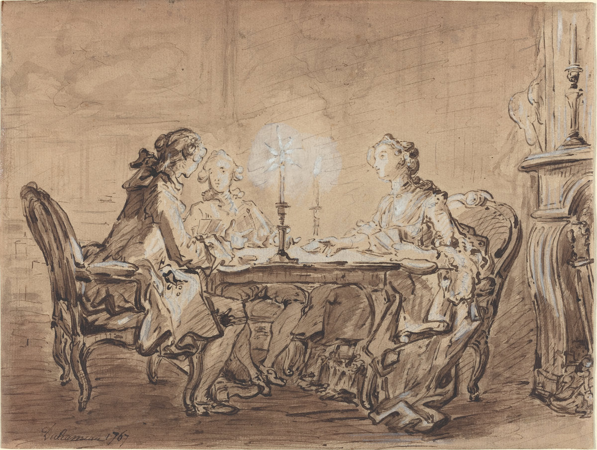 A Game of Cards by Louis Durameau (French, 1733 - 1796), 16X12"(A3)Poster Print