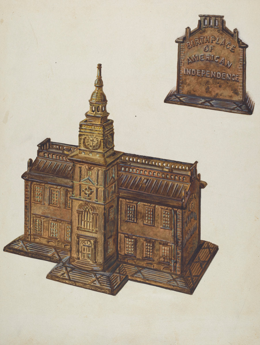 Cast Iron Toy Bank: Independence Hall by Dorothy Brennan (American, active c. 1935), 16X12"(A3)Poster Print
