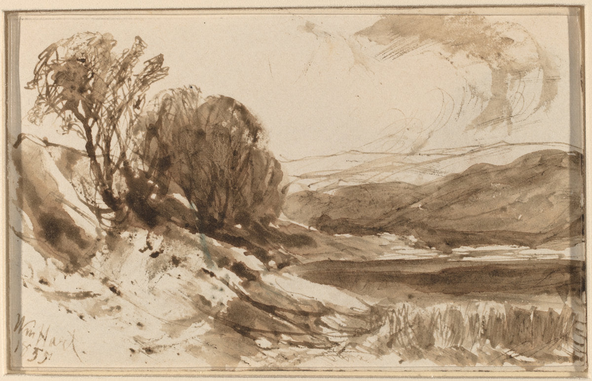 Hilly Landscape with Trees by William Hart (American, 1823 - 1894), 16X12"(A3)Poster Print