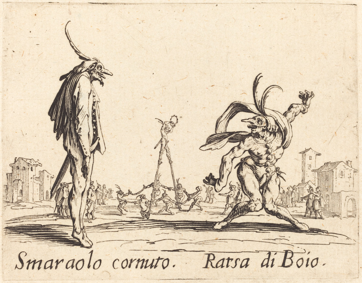 Smaralo Cornuto and Ratsa di Boio by Jacques Callot (French, 1592 - 1635), 16X12"(A3)Poster Print