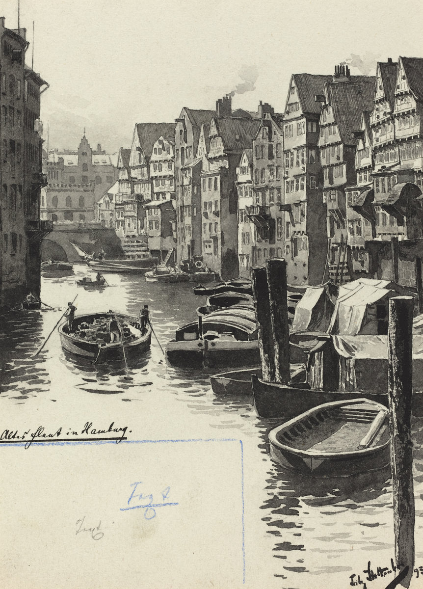 Altes Fleet by Fritz Stoltenberg (German, 1855 - 1921), 16X12"(A3)Poster Print