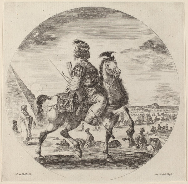 Negro Cavalier by Stefano Della Bella (Italian, 1610 - 1664), 16X12"(A3)Poster Print