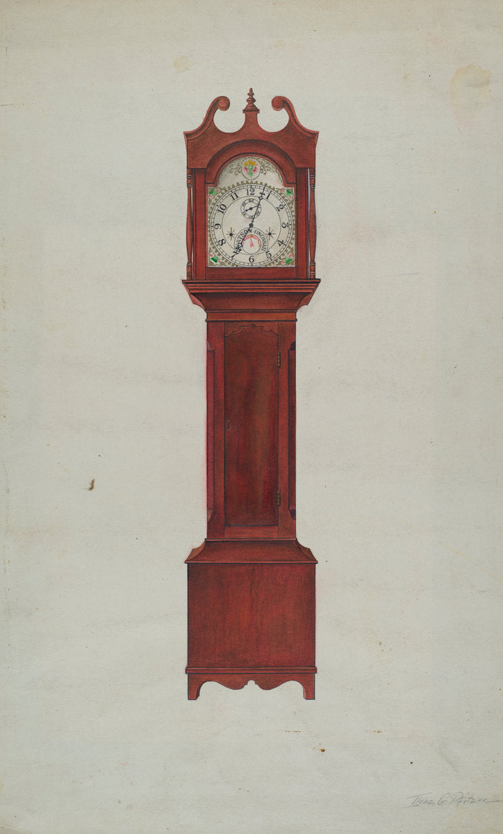 Hall Clock (Grandfather's Clock) by Theodore Pfitzer (American, active c. 1935), 16X12"(A3)Poster Print