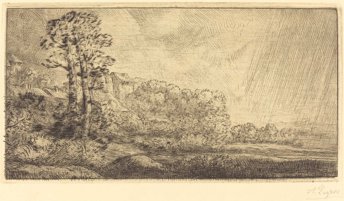Landscape with Two Trees (Paysage aux deux arbres) by Alphonse Legros (French, 1837 - 1911), 16X12"(A3)Poster Print