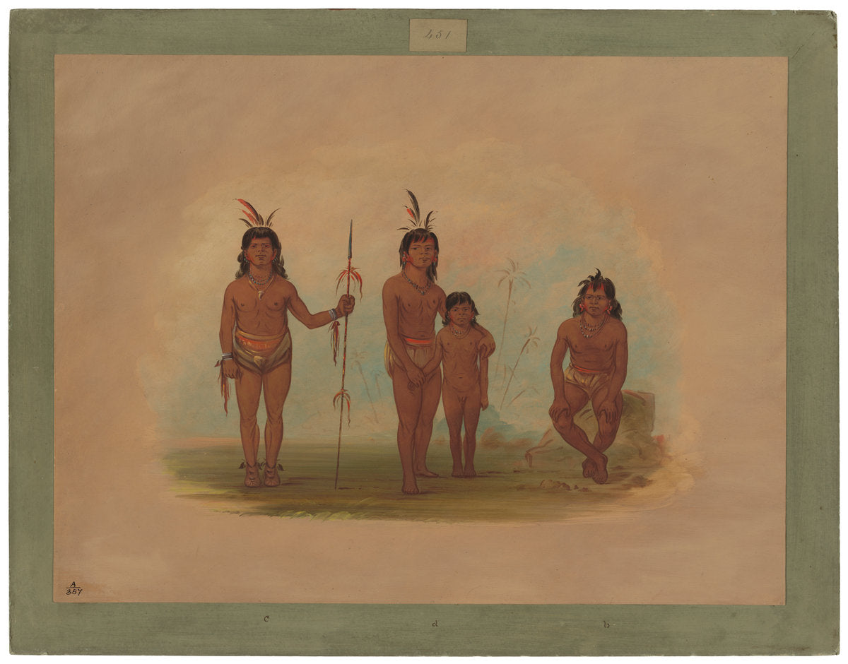 Four Goo-a-give Indians by George Catlin (American, 1796 - 1872), 16X12"(A3)Poster Print