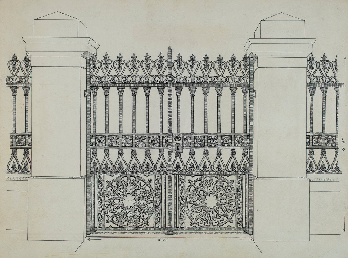 Iron Fence and Gate by Ray Price (American, active c. 1935), 16X12"(A3)Poster Print