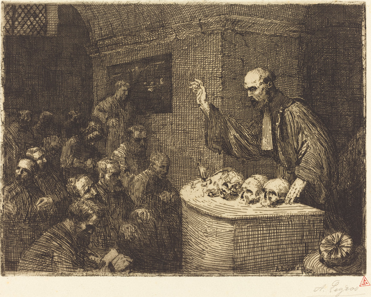 Phrenology Course, 2nd plate (Le cours de phrenologie) by Alphonse Legros (French, 1837 - 1911), 16X12"(A3)Poster Print