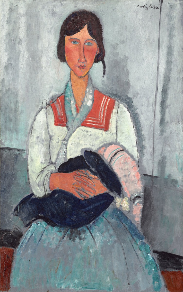 Gypsy Woman with Baby by Amedeo Modigliani (Italian, 1884 - 1920), 16X12"(A3)Poster Print