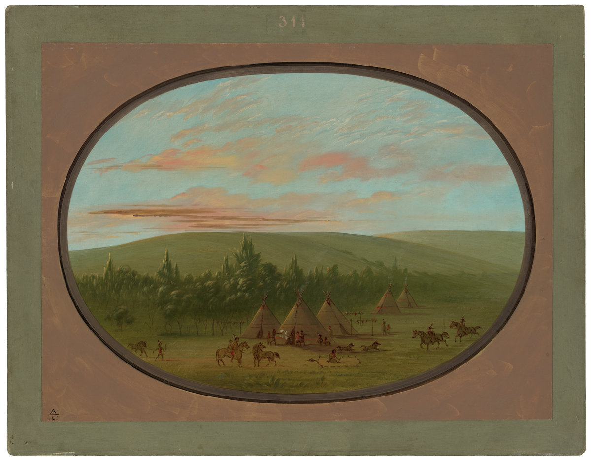 A Sioux Village by George Catlin (American, 1796 - 1872), 16X12"(A3)Poster Print