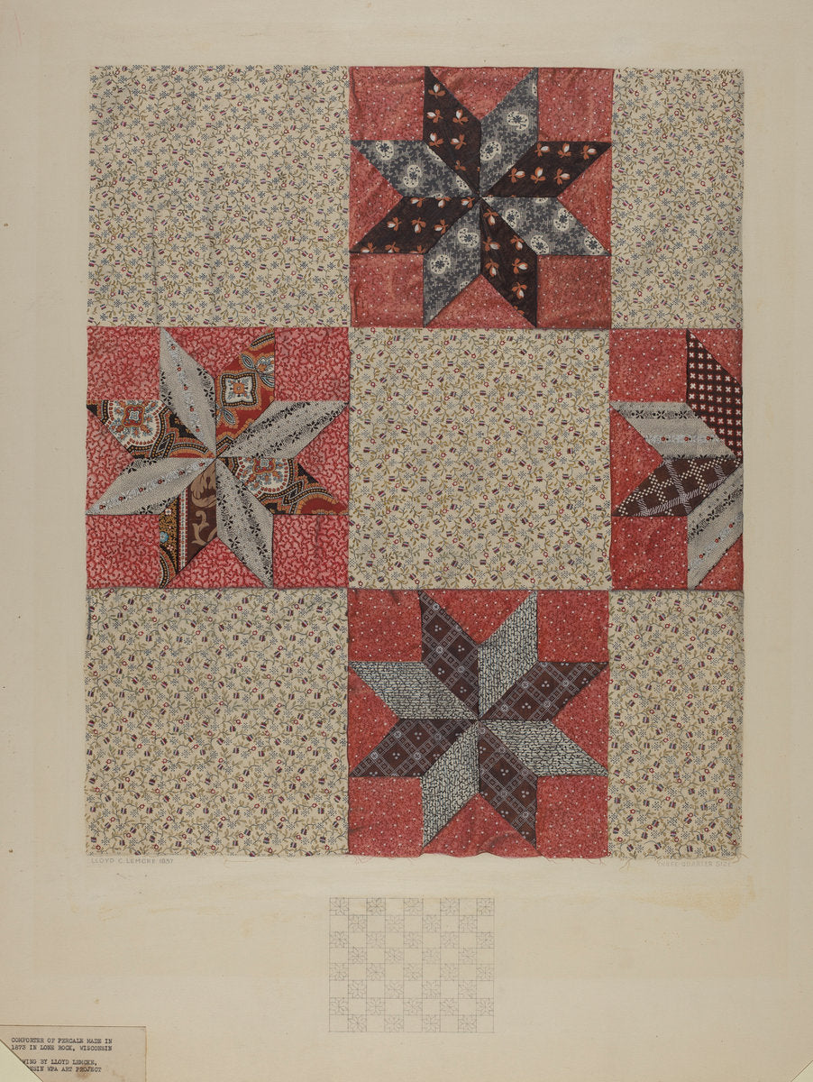 Star Design Comforter by Lloyd Charles Lemcke (American, active c. 1935), 16X12"(A3)Poster Print