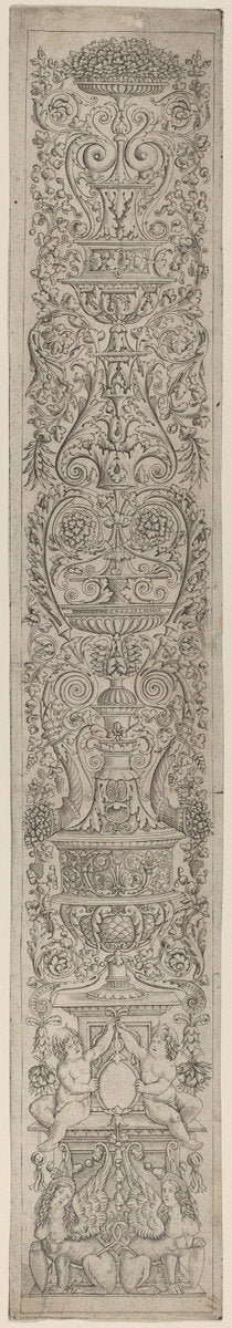 Ornament Panel: Two Sphinxes Supporting Shields by Giovanni Pietro Birago and Zoan Andrea (Italian, active c. 1475/1519), 16X12"(A3)Poster Print