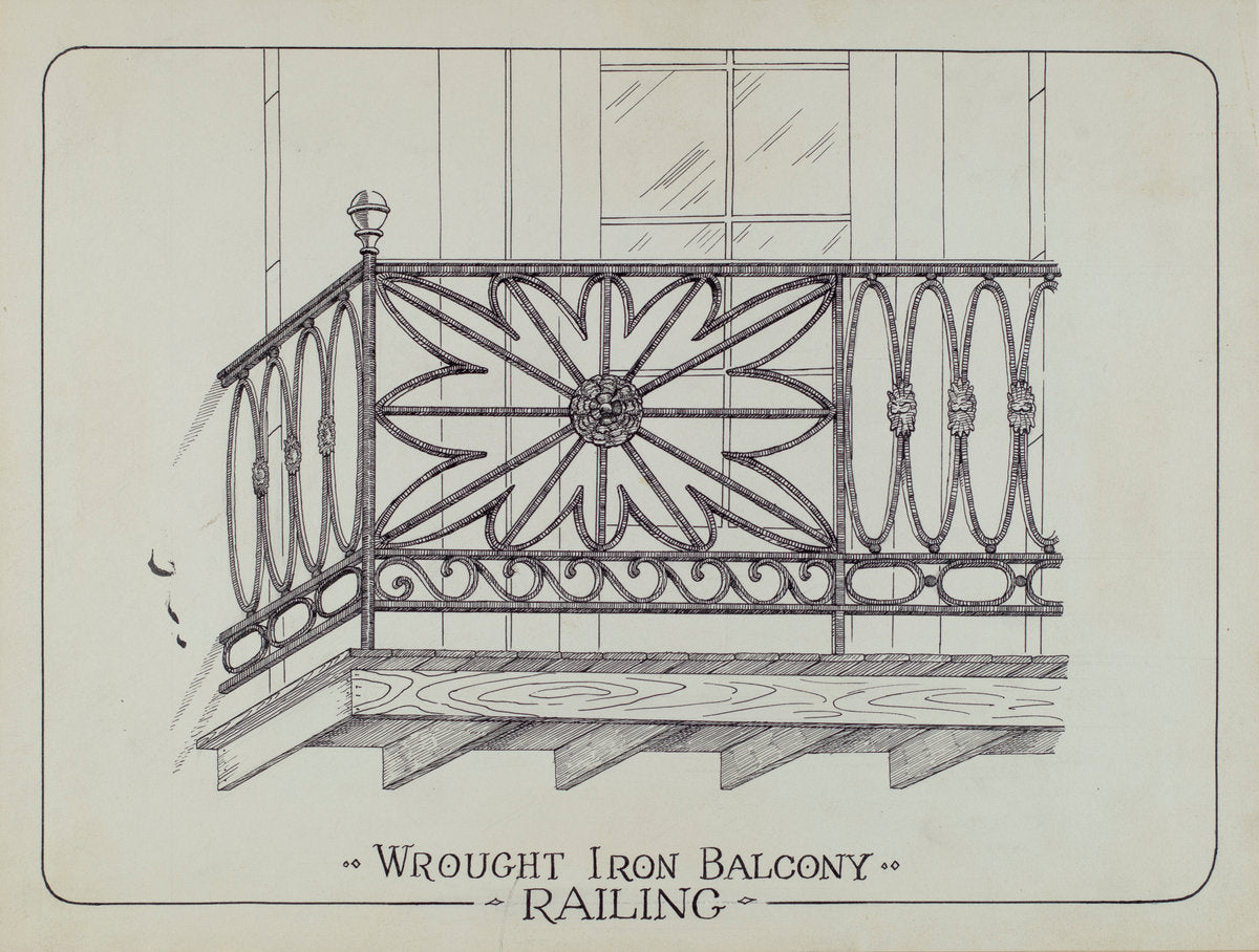 Iron Balcony Railings by Arelia Arbo (American, active c. 1935), 16X12"(A3)Poster Print