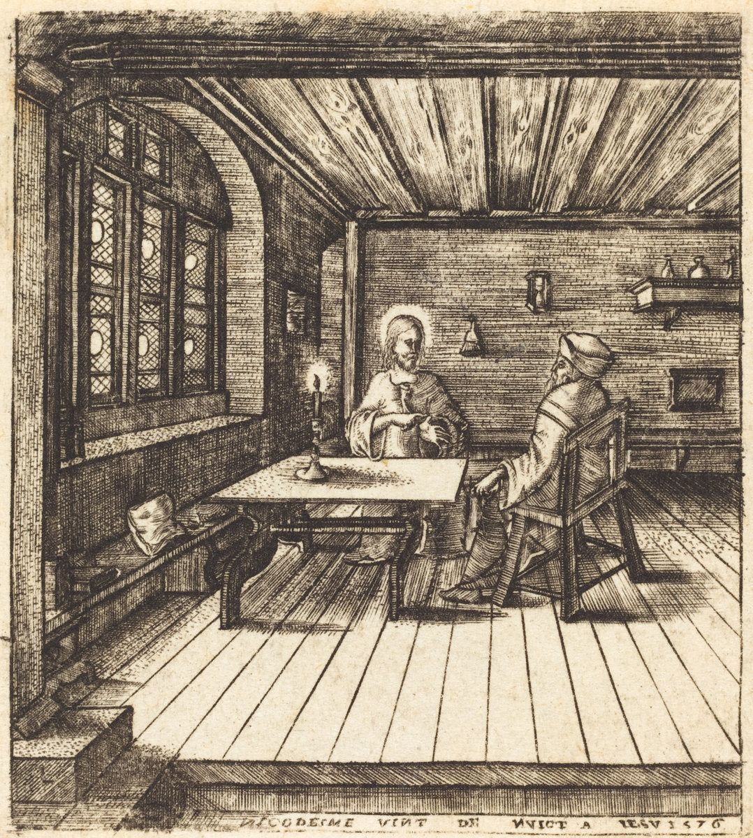 Nicodemus Comes to Christ by Night by Léonard Gaultier (French, 1561 - 1641), 16X12"(A3)Poster Print