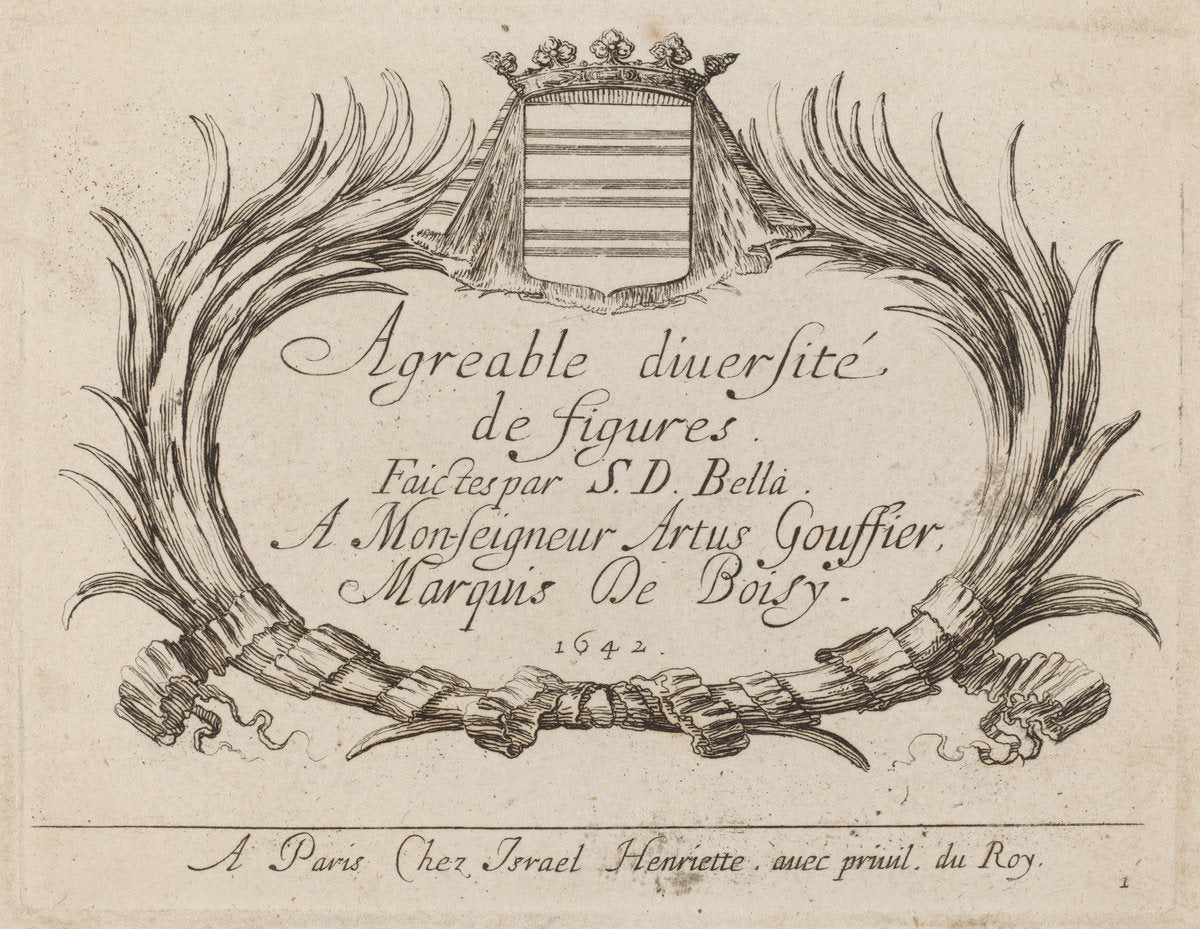 Title Page for "Agreable diversite de figures" by Stefano Della Bella (Italian, 1610 - 1664), 16X12"(A3)Poster Print