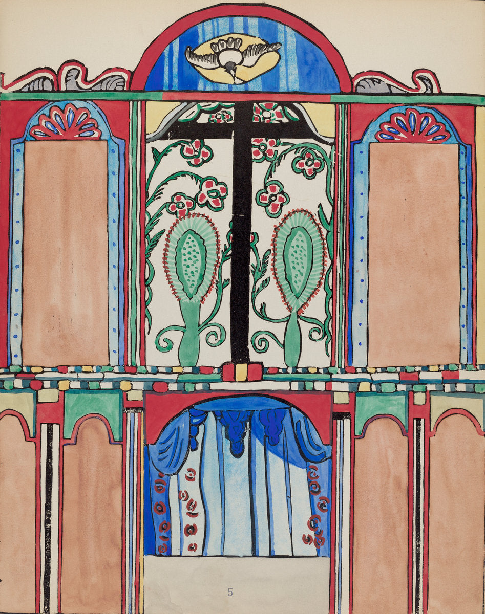 1935/1942 by American 20th Century (Plate 5: Main Altarpiece, Santa Cruz: From Portfolio "Spanish Colonial Designs of New Mexico"), 16X12"(A3)Poster Print