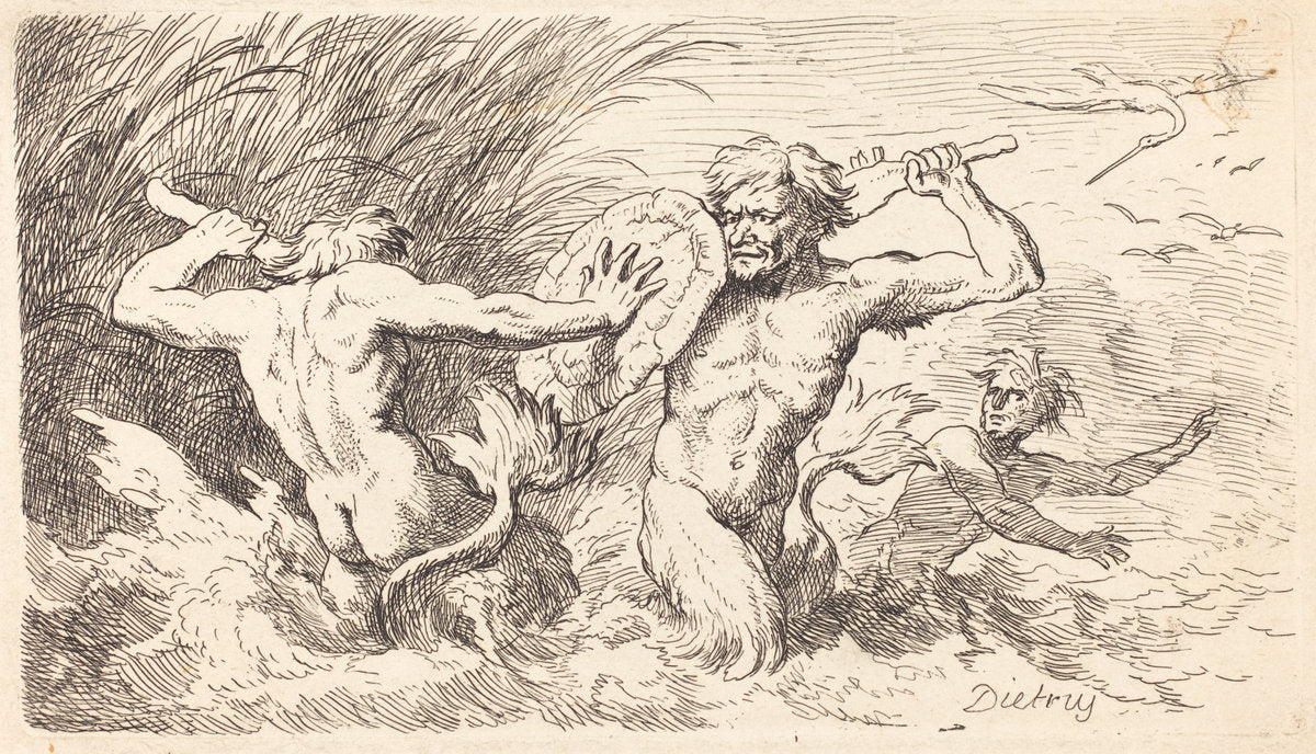 Battling Tritons by Christian Wilhelm Ernst Dietrich (German, 1712 - 1774), 16X12"(A3)Poster Print