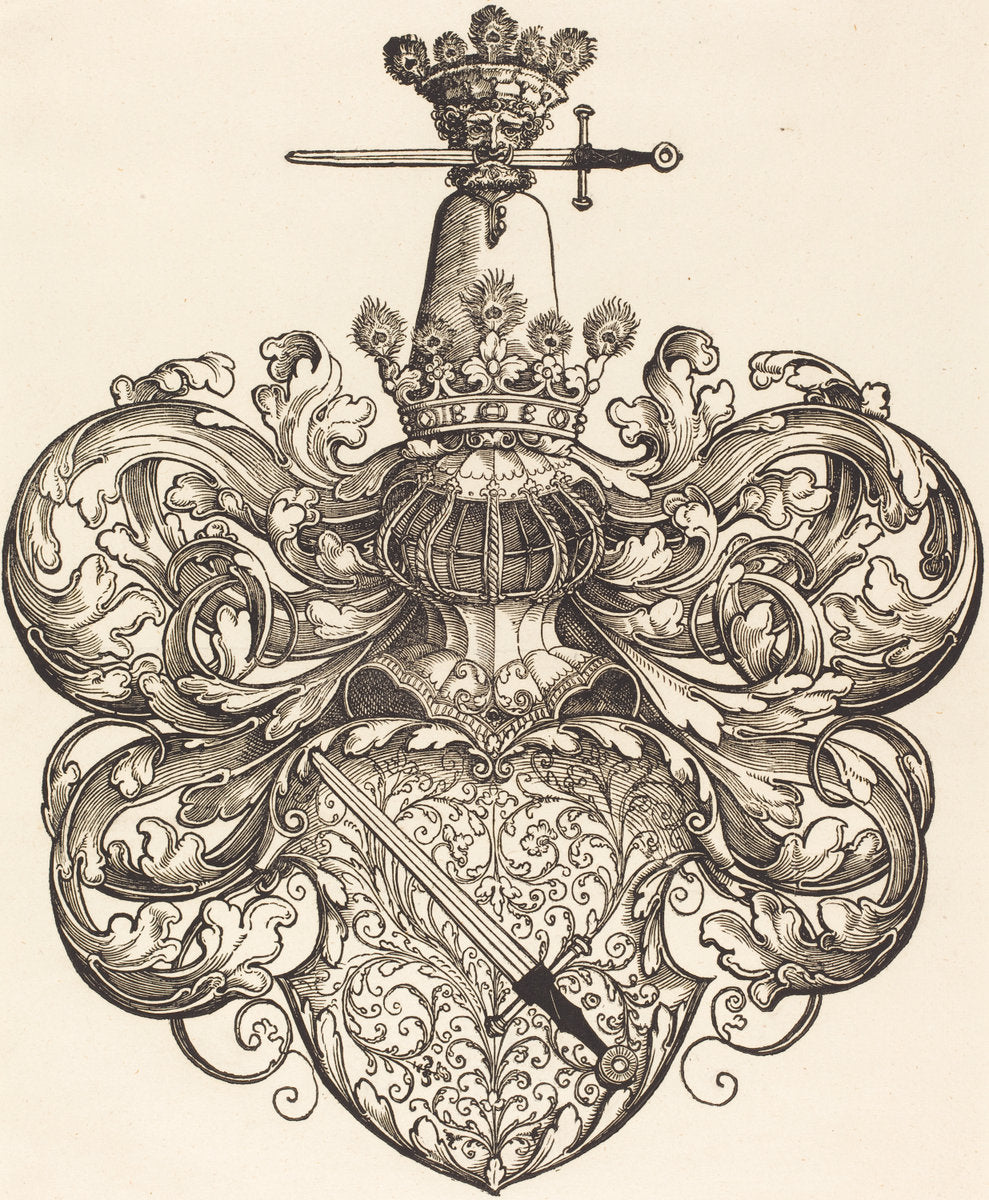 Coat of Arms of the Family Kress von Kressenstein by Sebald Beham (German, 1500 - 1550), 16X12"(A3)Poster Print