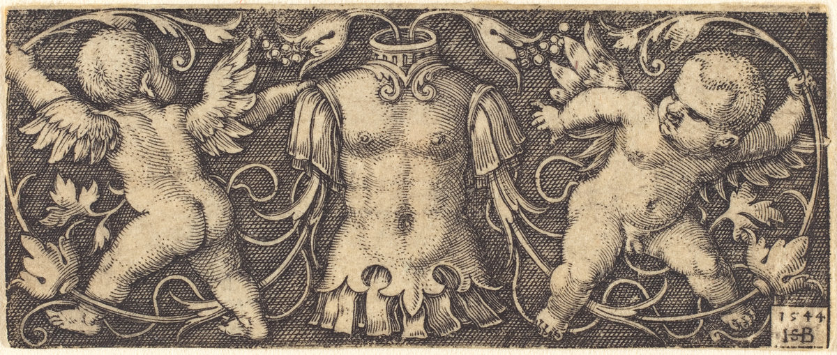 Ornament with Armour and Two Genii by Sebald Beham (German, 1500 - 1550), 16X12"(A3)Poster Print