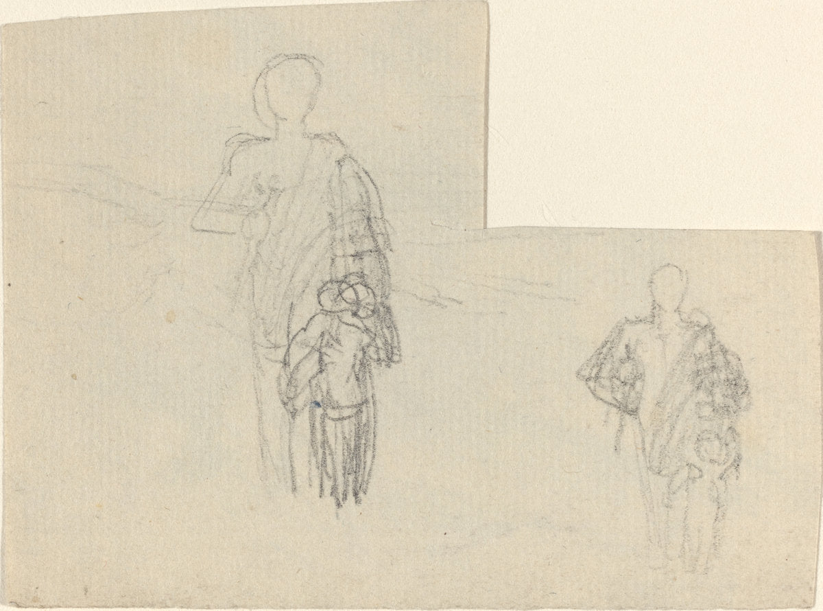 Two Studies of Standing Figure and Child by John Flaxman (British, 1755 - 1826), 16X12"(A3)Poster Print