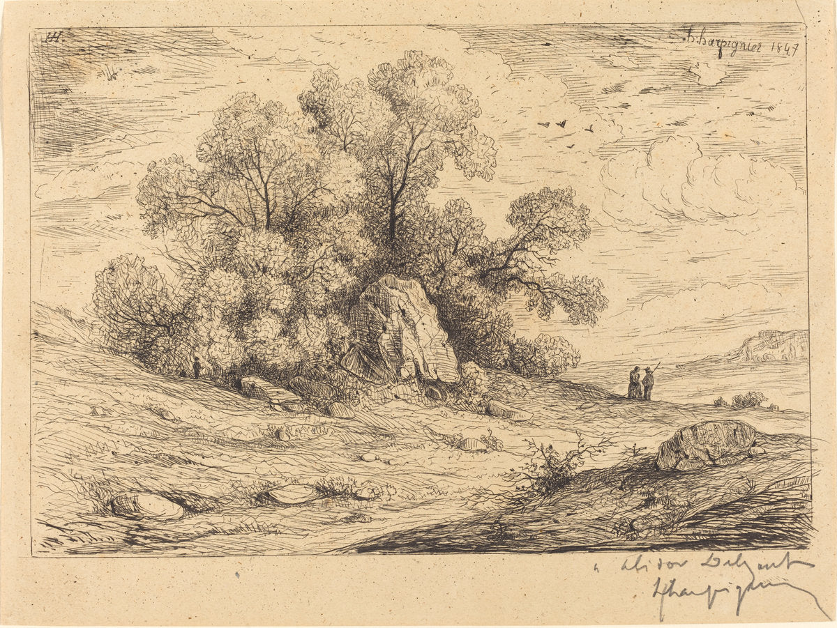 Bouquet d'arbres aux rochers (Stand of Trees with Rocks) by Henri-Joseph Harpignies (French, 1819 - 1916), 16X12"(A3)Poster Print