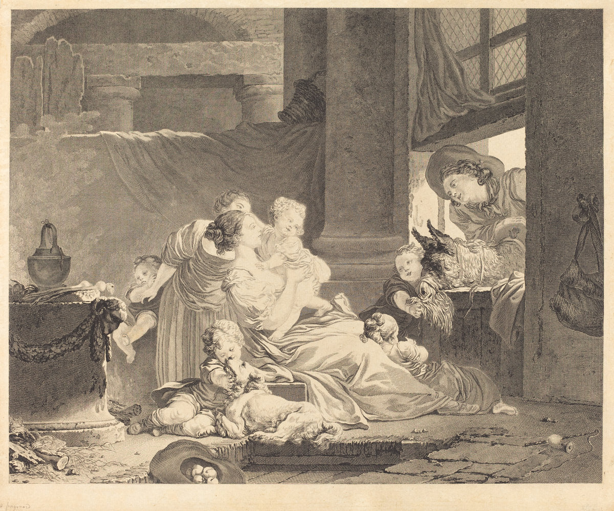 La famille du fermier by Clément-Pierre Marillier and Antoine Louis Romanet after Jean-Honoré Fragonard (French, 1740 - 1808), 16X12"(A3)Poster Print