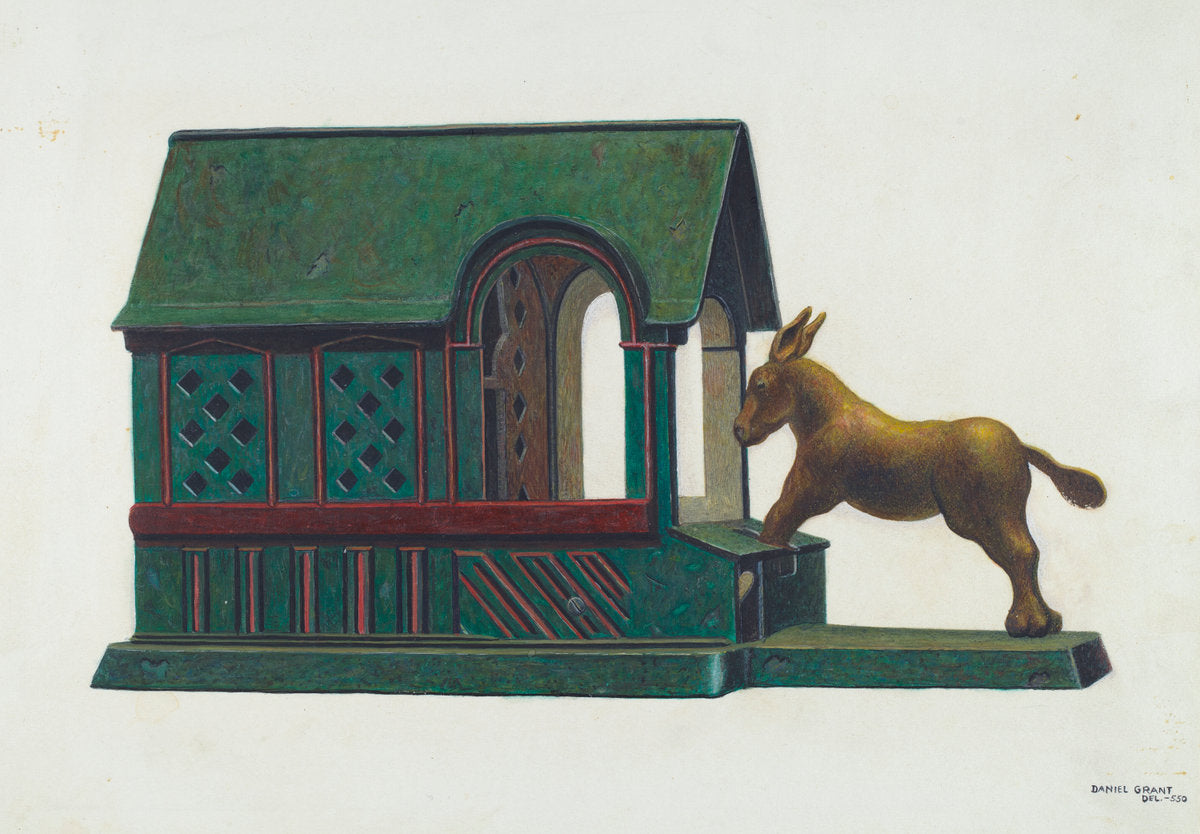 Toy Bank: Mule and Manger by D.J. Grant (American, active c. 1935), 16X12"(A3)Poster Print