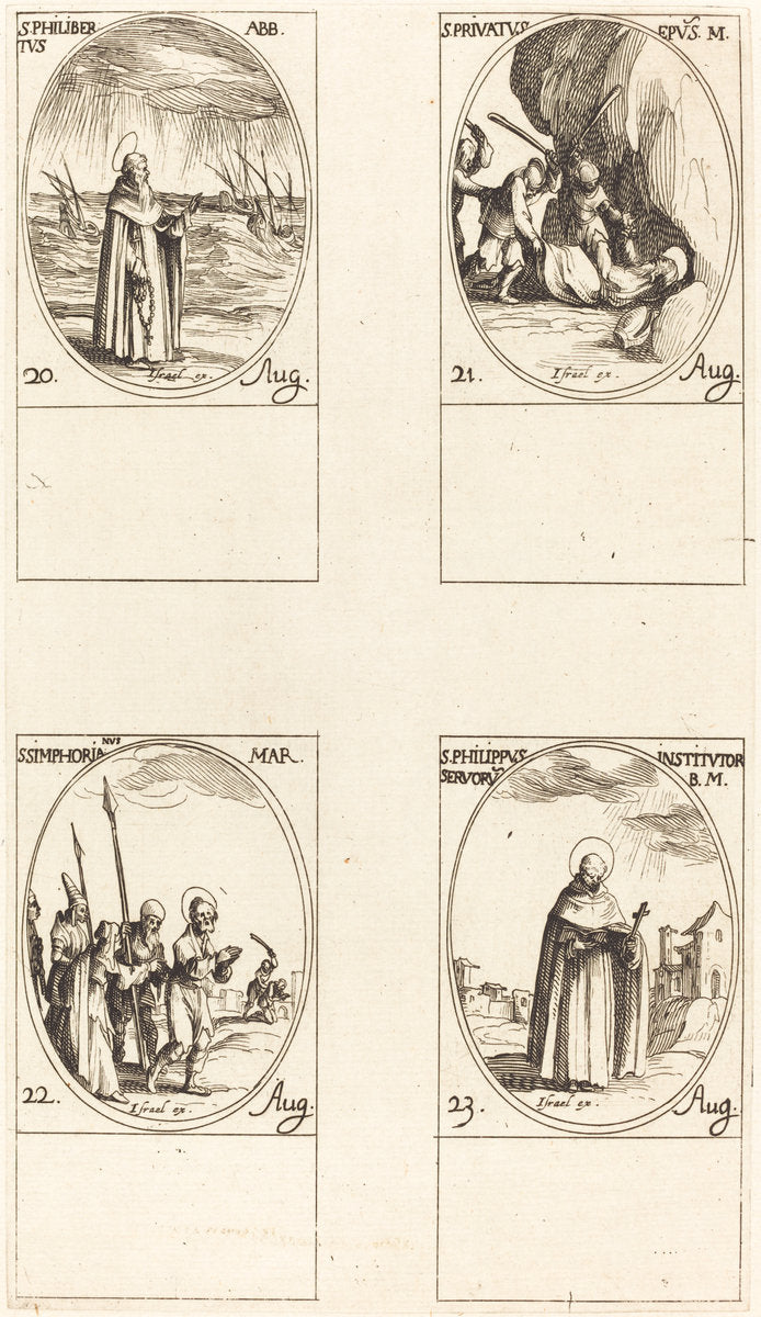 St. Philibert, Abbot; St. Privatus; St. Symphorian; St. Philip by Jacques Callot (French, 1592 - 1635), 16X12"(A3)Poster Print