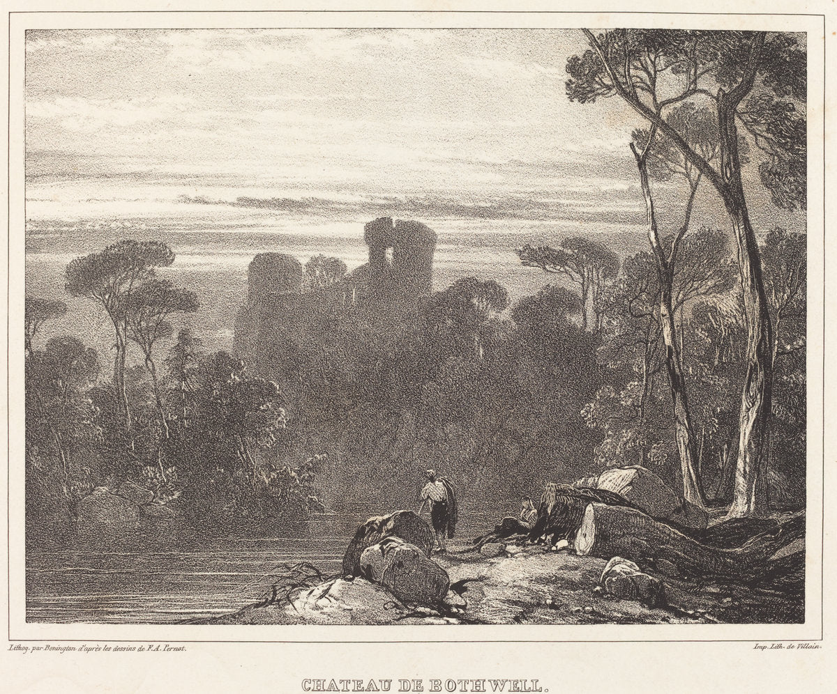 Chateau de Bothwell by Richard Parkes Bonington after Francois Alexandre Pernot (British, 1802 - 1828), 16X12"(A3)Poster Print