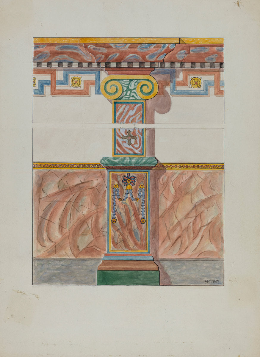 Painted Wall Decoration, Detail of Pilaster by Warren W. Lemmon (American, active c. 1935), 16X12"(A3)Poster Print