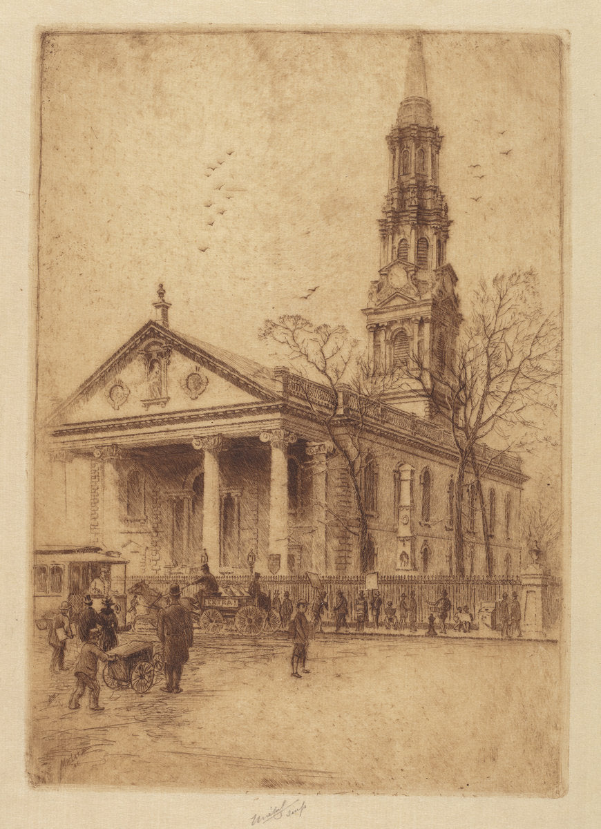 St. Paul's, Broadway, N.Y. by Charles Frederick William Mielatz (American, 1864 - 1919), 16X12"(A3)Poster Print