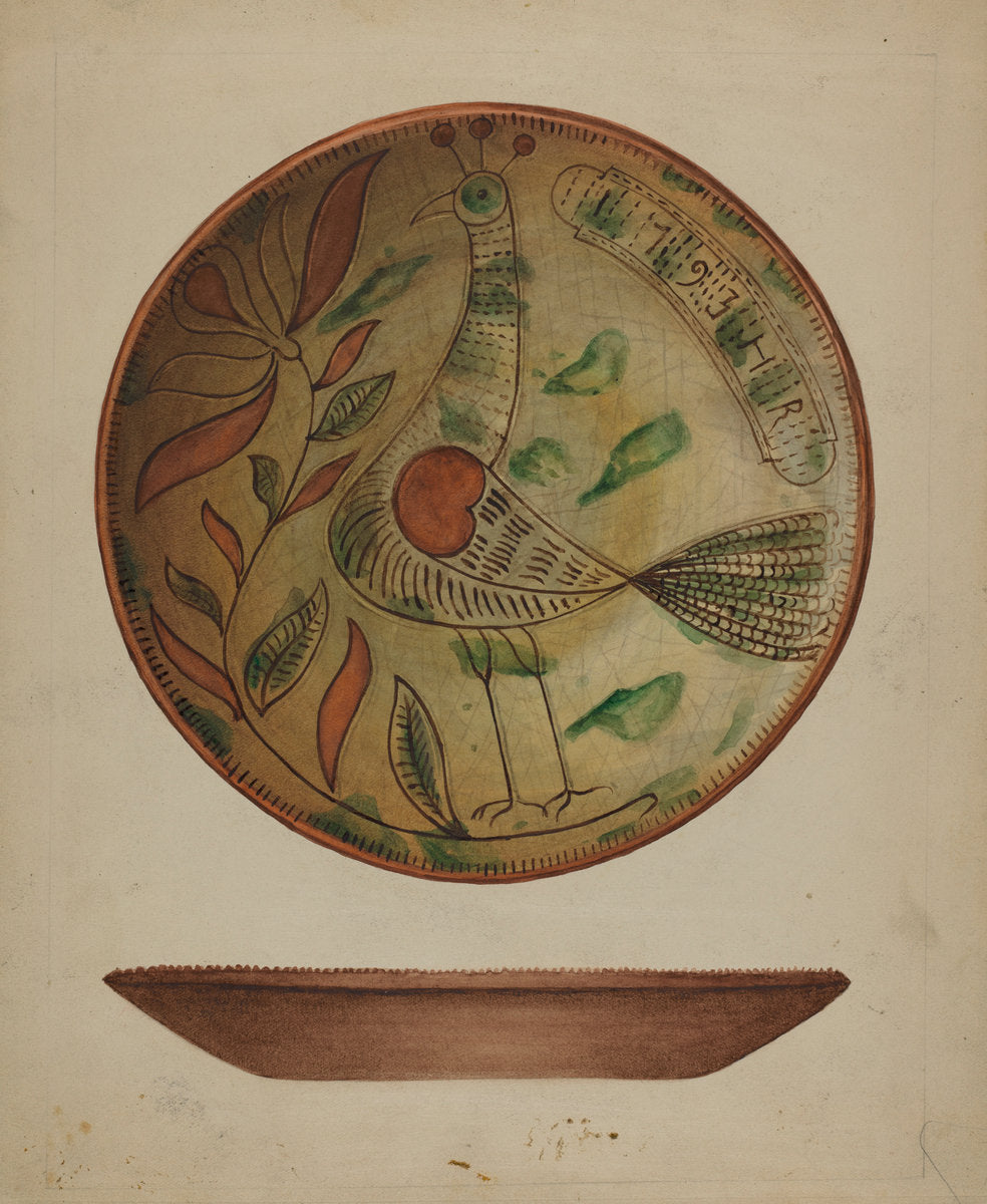 Pa. German Plate by Hedwig Emanuel (American, active c. 1935), 16X12"(A3)Poster Print