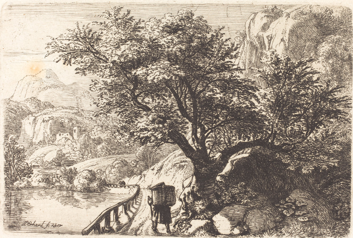 Peasant Walking along a River by Johann Christoph Erhard (German, 1795 - 1822), 16X12"(A3)Poster Print