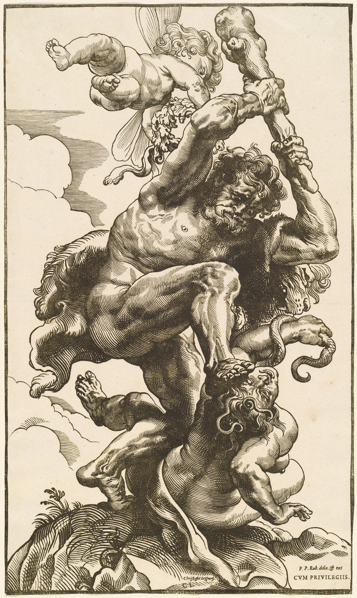 Hercules Fighting the Fury and the Discord by Christoffel Jegher after Sir Peter Paul Rubens (Flemish, 1596 - 1652/1653), 16X12"(A3)Poster Print