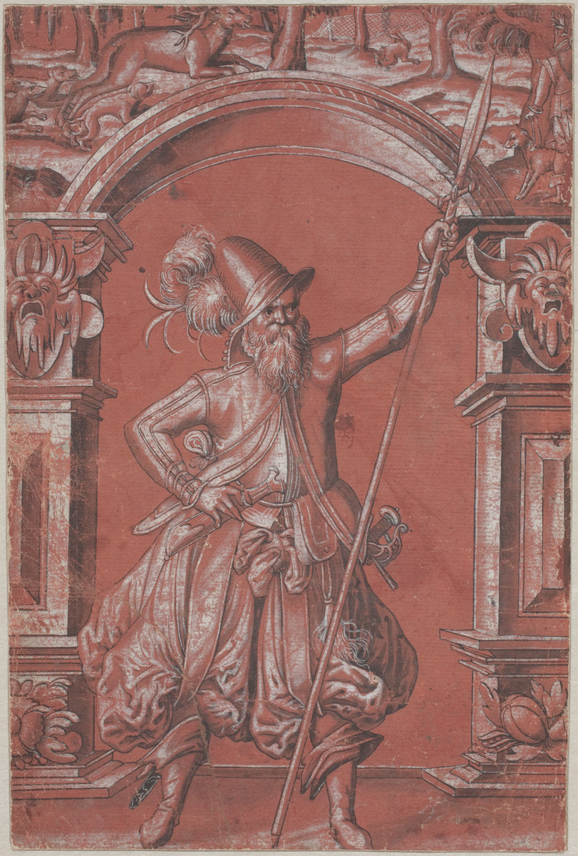 A Swiss Guard before an Ornamental Arch (recto) by Abraham Bickhart (Swiss, 1535 - 1577), 16X12"(A3)Poster Print