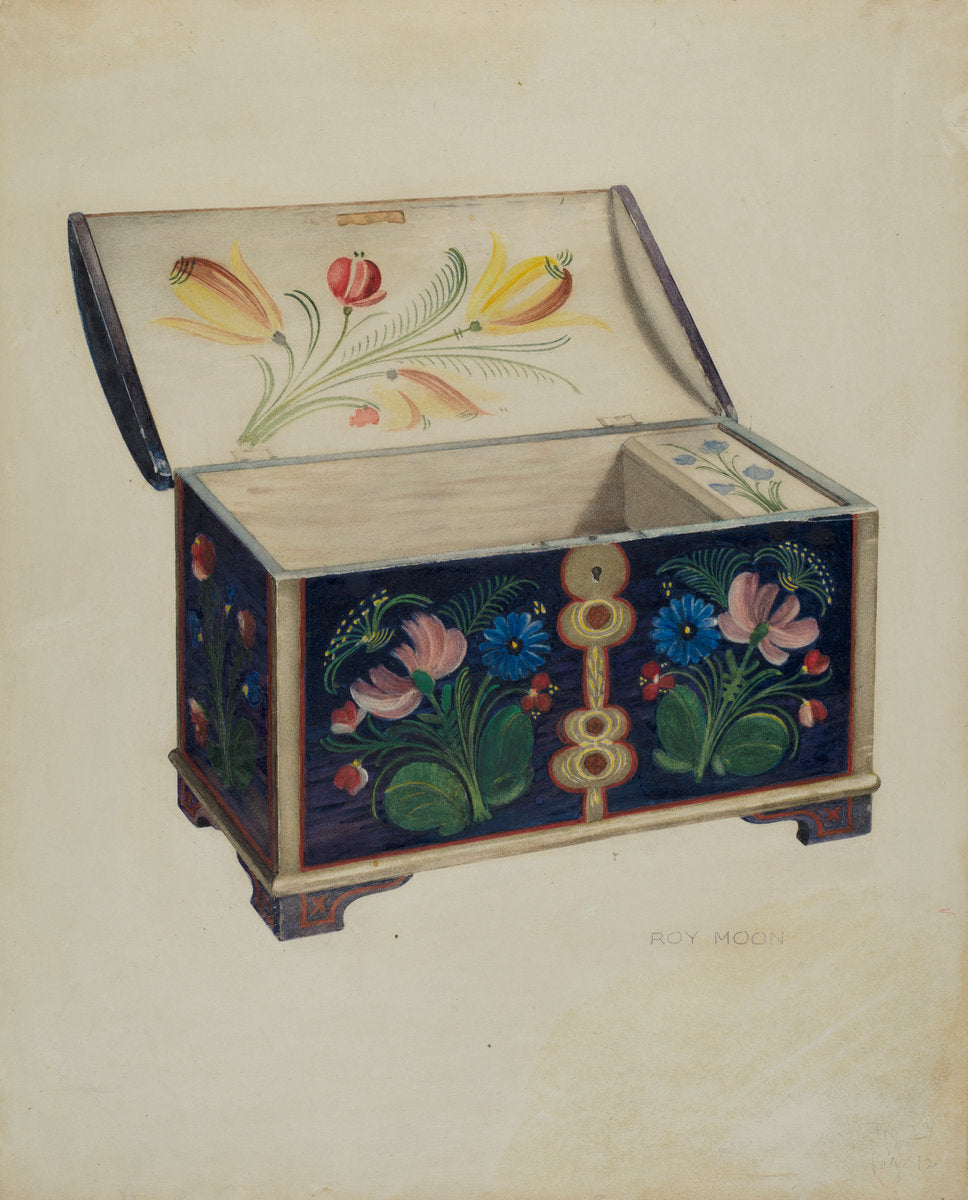 Painted Wooden Chest or Casket by Roy Moon (American, active c. 1935), 16X12"(A3)Poster Print