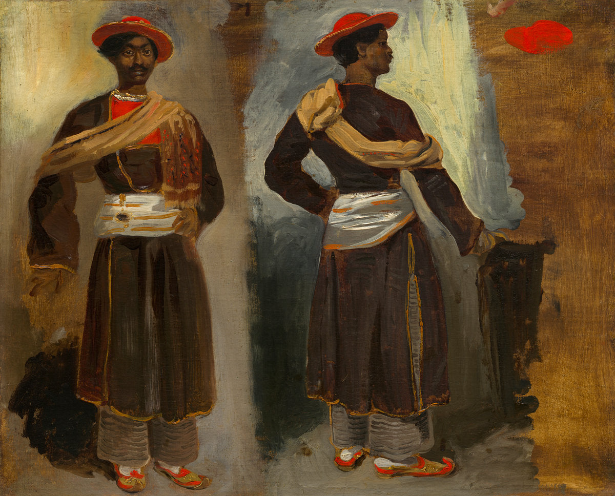 Two Studies of a Standing Indian from Calcutta by Eugène Delacroix (French, 1798 - 1863), 16X12"(A3)Poster Print