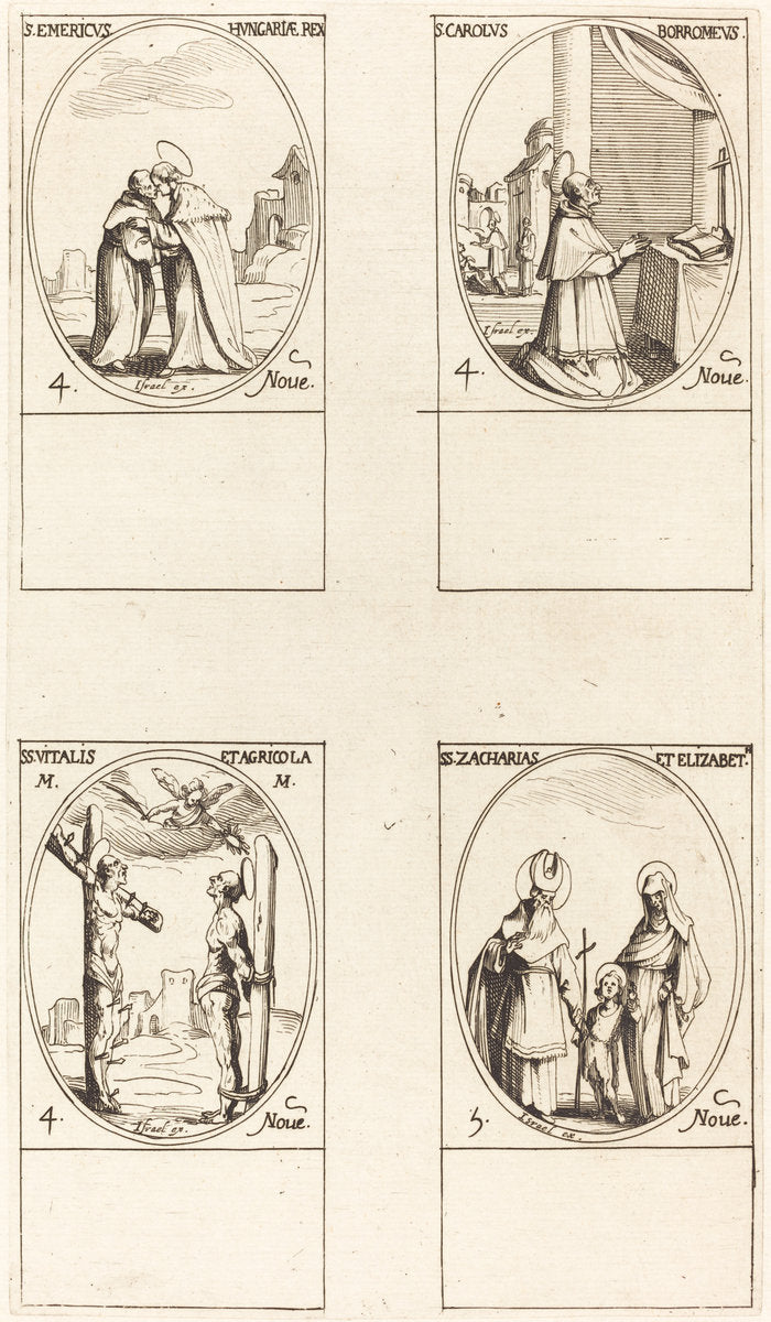 St. Emeric; St. Charles Borromeo; St. Vitalis & Agricola; Sts. Zachary & Elizabeth by Jacques Callot (French, 1592 - 1635), 16X12"(A3)Poster Print