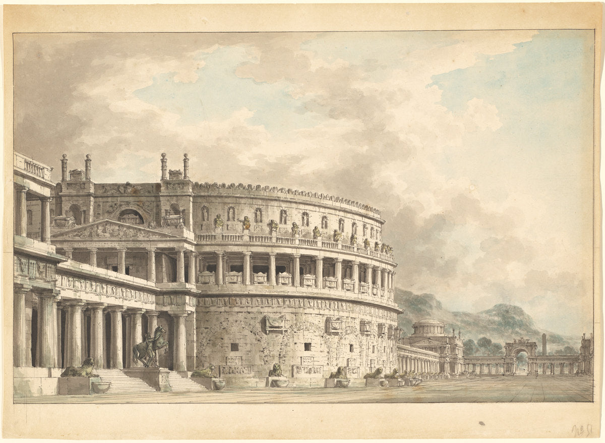 Architectural Fantasy of a Magnificent Ancient Mausoleum by Giuseppe Borsato (Italian, 1770 - 1849), 16X12"(A3)Poster Print