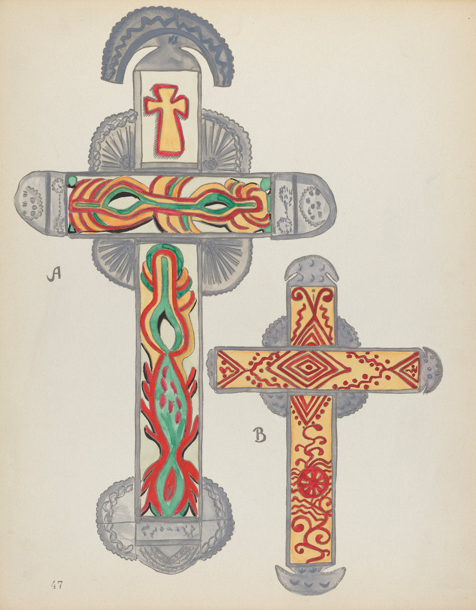 1935/1942 by American 20th Century (Plate 47: Crosses of Tin: From Portfolio "Spanish Colonial Designs of New Mexico"), 16X12"(A3)Poster Print