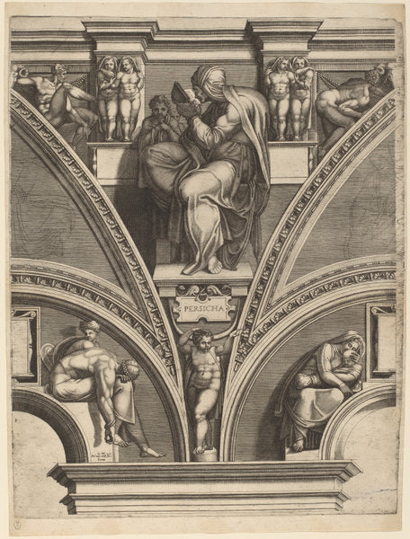 The Persian Sibyl by Giorgio Ghisi after Michelangelo (Italian, 1520 - 1582), 16X12"(A3)Poster Print