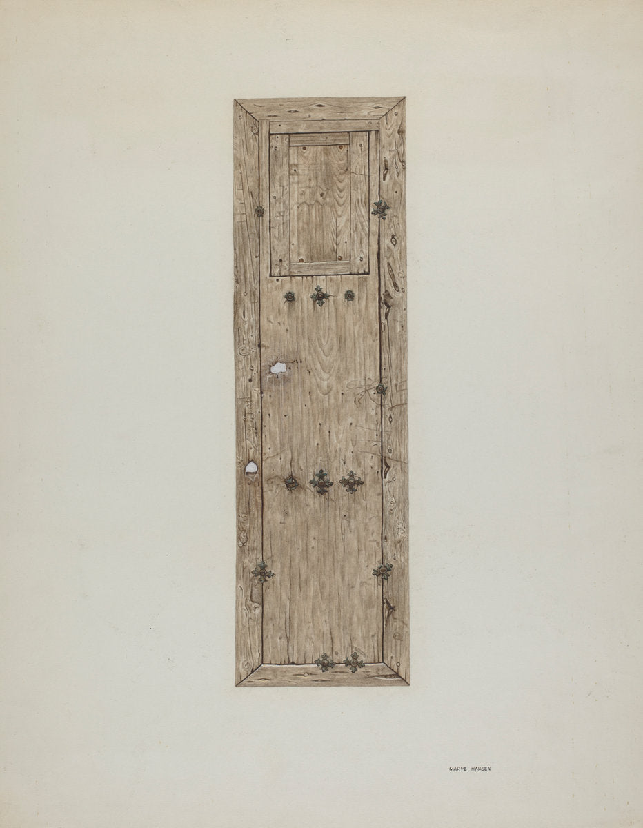 Copper-studded Door (One of a Pair) by Mary Hansen (American, active c. 1935), 16X12"(A3)Poster Print