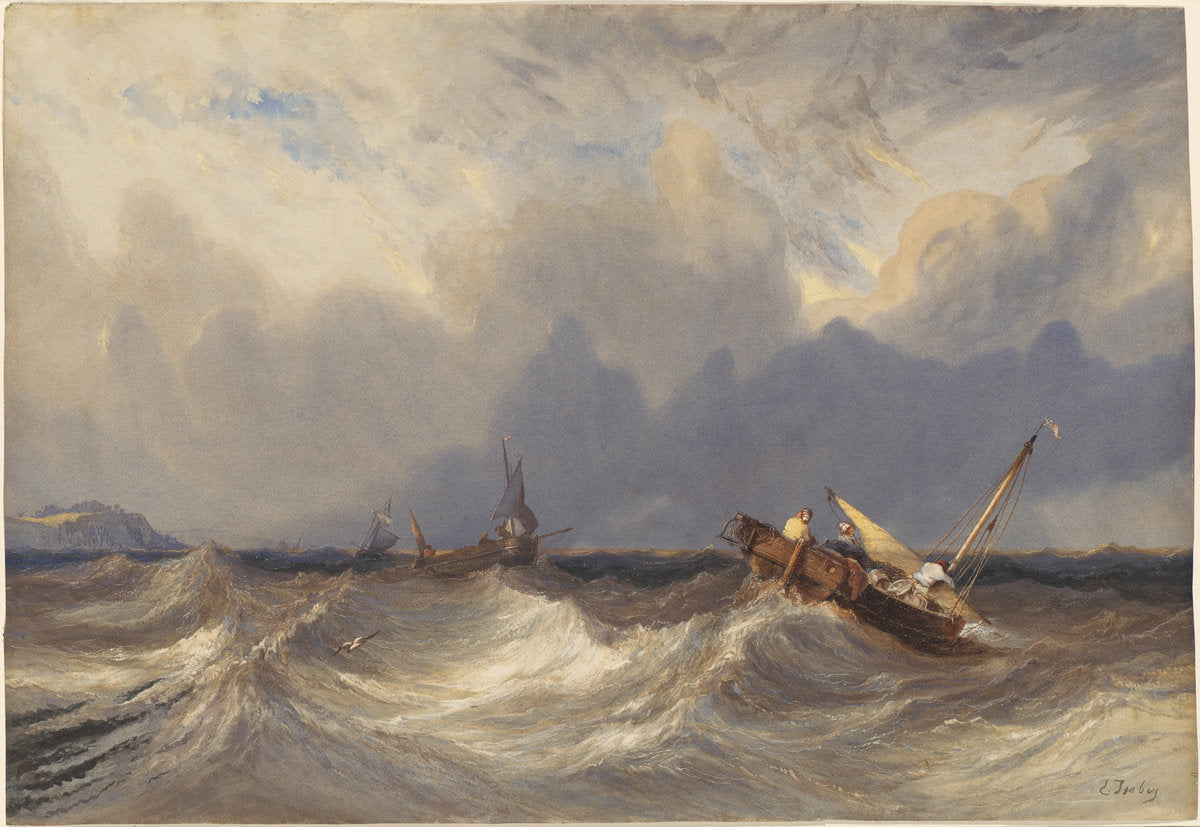 Fishing Boats Tossed before a Storm by Eugène Isabey (French, 1803 - 1886), 16X12"(A3)Poster Print