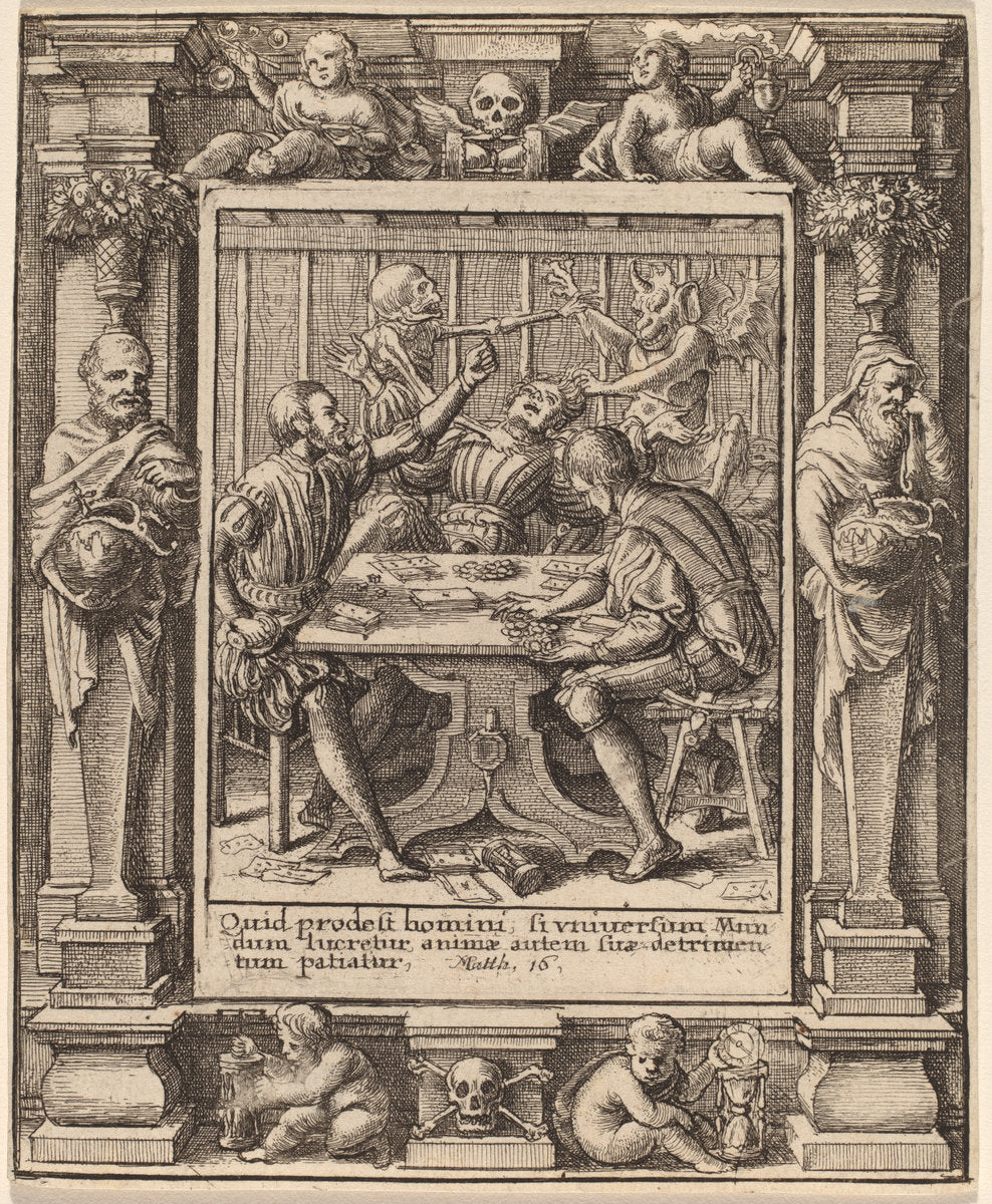Gamesters by Wenceslaus Hollar after Hans Holbein the Younger after Abraham van Diepenbeeck (Bohemian, 1607 - 1677), 16X12"(A3)Poster Print