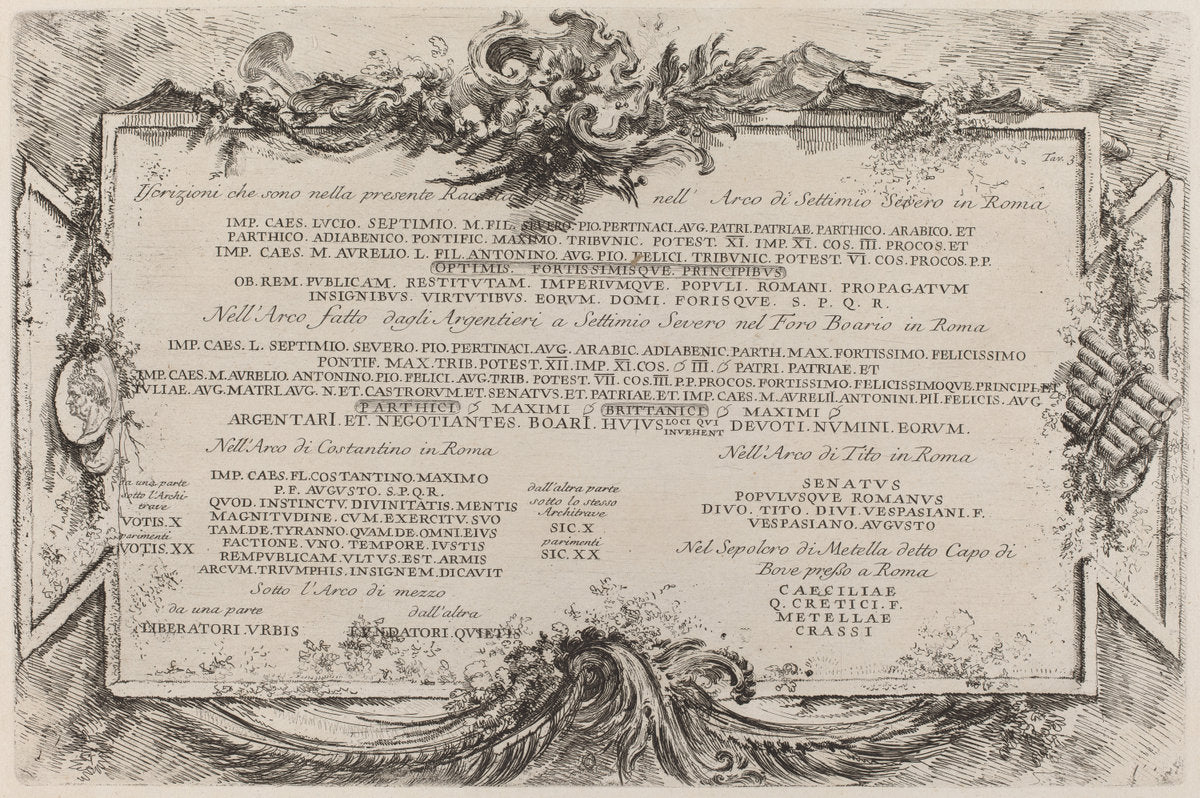 Text Plate by Giovanni Battista Piranesi (Italian, 1720 - 1778), 16X12"(A3)Poster Print