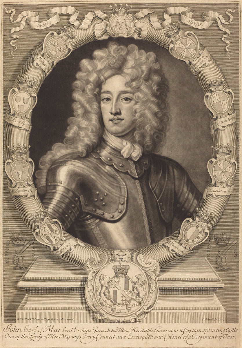 John, Earl of Mar, Lord Erskine by John Smith after Sir Godfrey Kneller (English, probably 1652 - 1742), 16X12"(A3)Poster Print