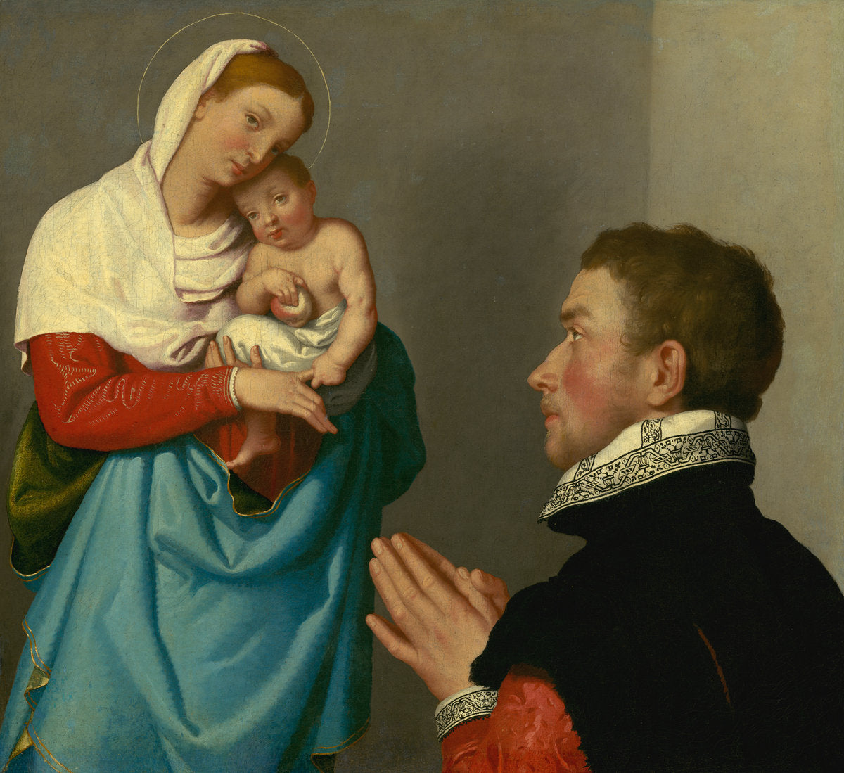 A Gentleman in Adoration before the Madonna by Giovanni Battista Moroni (Italian, c. 1525 - 1578), 16X12"(A3)Poster Print